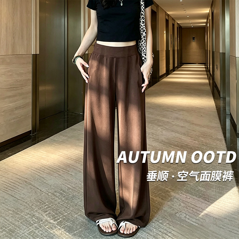 空气棉运动裤女2026春秋新款咖色高腰直筒瑜伽裤阔腿长裤卫裤遮胯