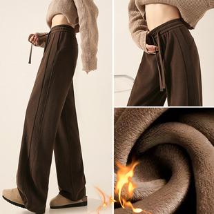 子小个子休闲裤 慵懒松弛感直筒加绒裤 女2025冬季 棕色美拉德阔腿裤