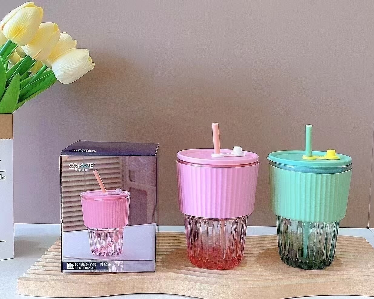 玻璃杯吸管杯子小礼品实用赠品实玻璃杯