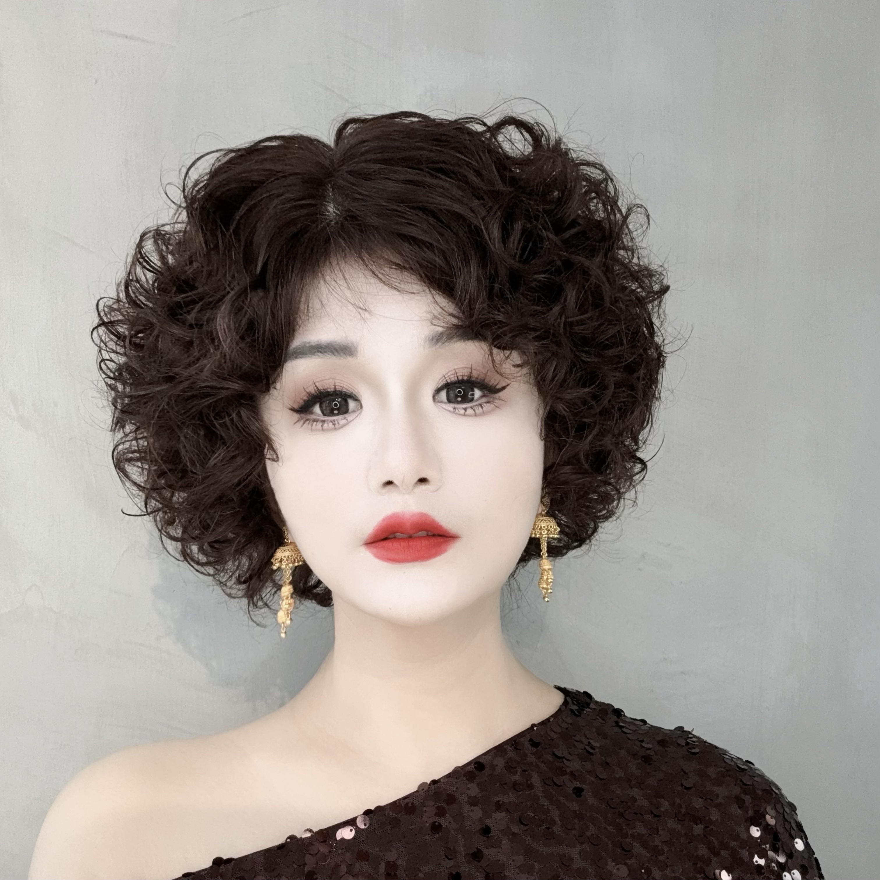 假发港风复古全真人发洗后不变形