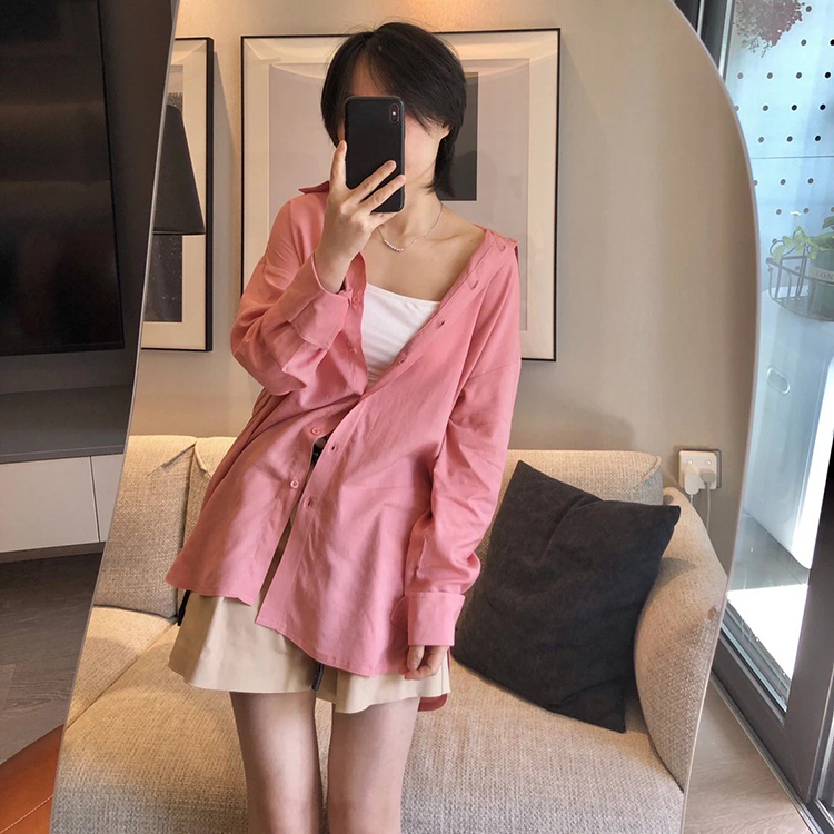亚麻混纺宽松廓形衬衫
