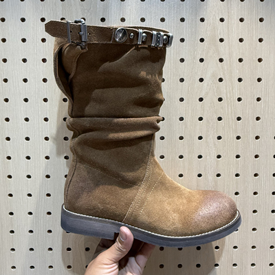 欧货靴子女2025新款爆款磨砂皮朋克风靴子中筒靴女修饰腿型秋