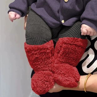 ins韩婴幼儿毛绒袜套潮男女宝宝冬季保暖双面北极绒袜子鞋防滑红