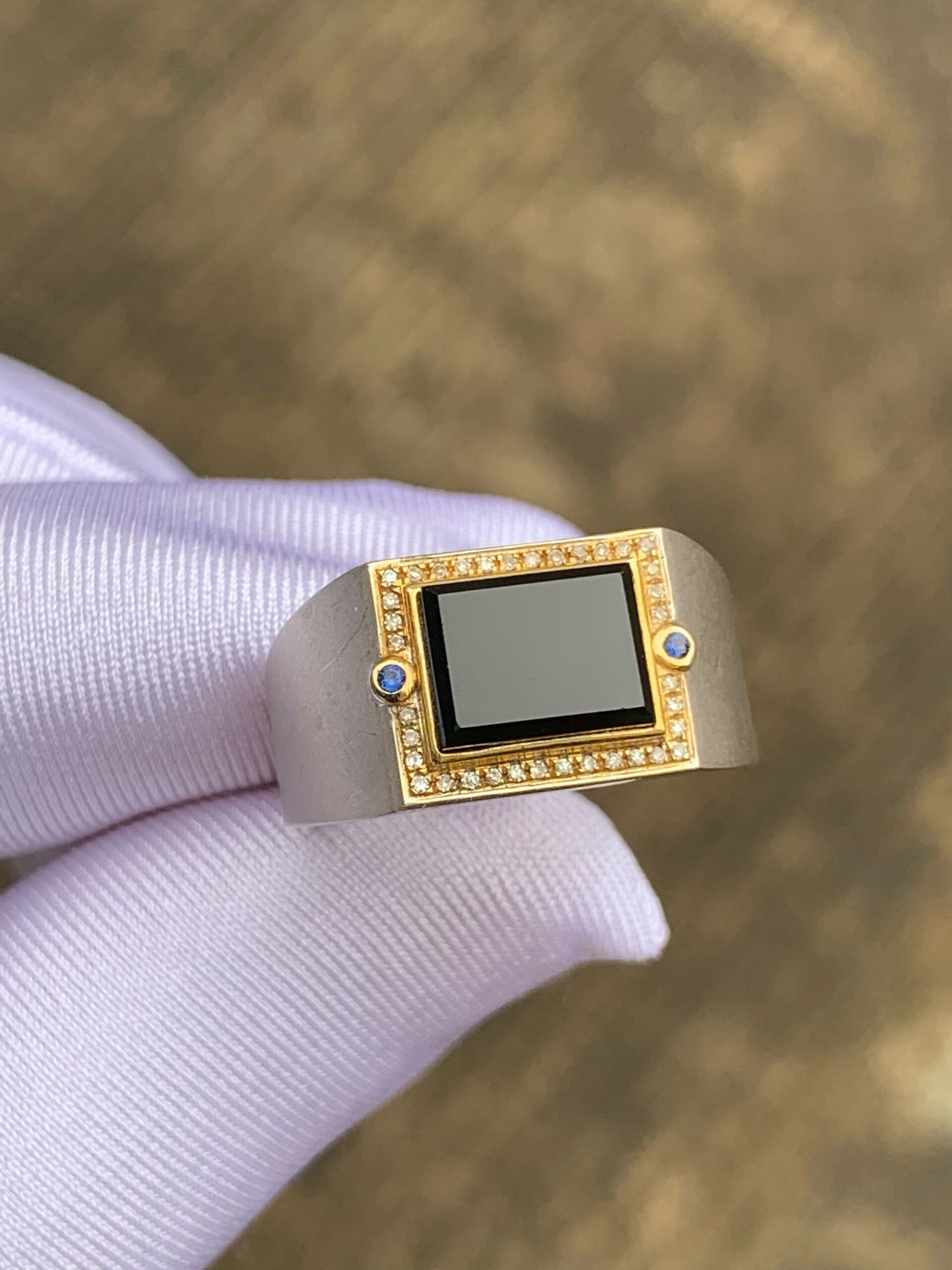 天然缅甸翡翠a货冰种墨翠方型戒面男士戒指18k金镶嵌时尚简约气质