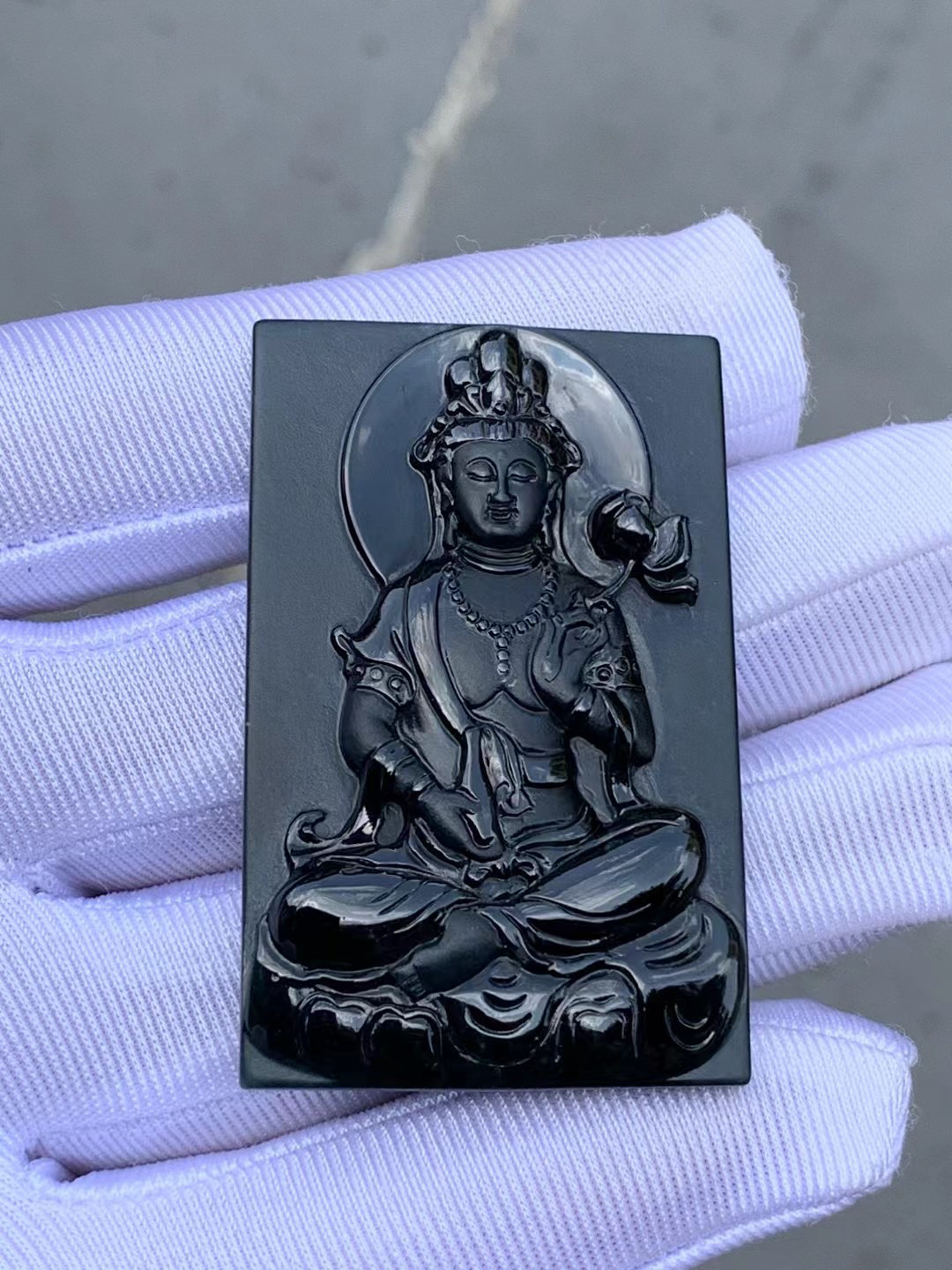 凝墨家天然缅甸翡翠冰种墨翠守护神大势至菩萨八大守护神裸石牌子