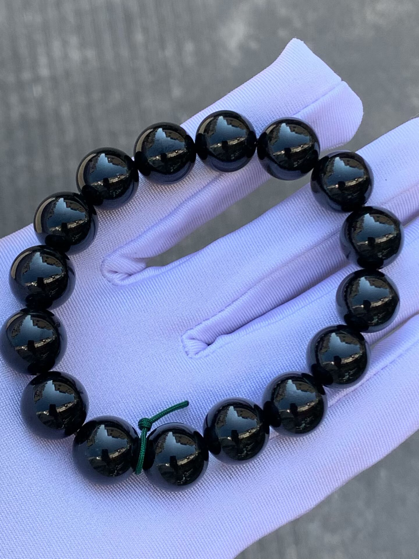 天然缅甸翡翠a货冰种墨翠圆珠珠子手串13mm男女通用16粒