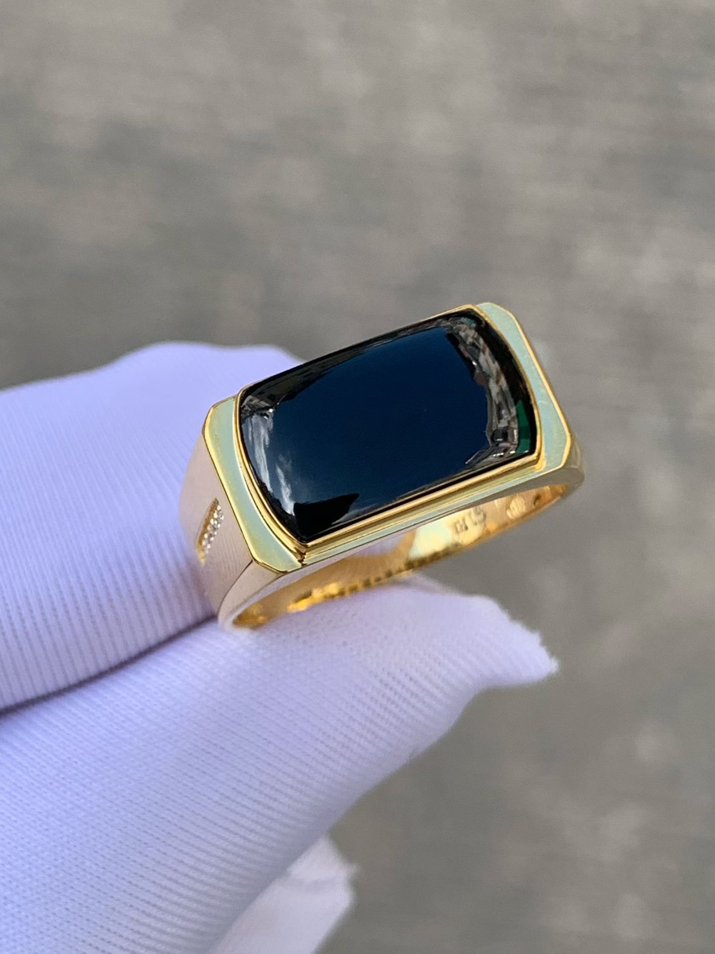 凝墨家天然缅甸翡翠冰种墨翠马鞍男士18k金戒指圈口20时尚经典