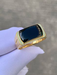 凝墨家天然缅甸翡翠冰种墨翠马鞍男士18k金戒指圈口20时尚经典