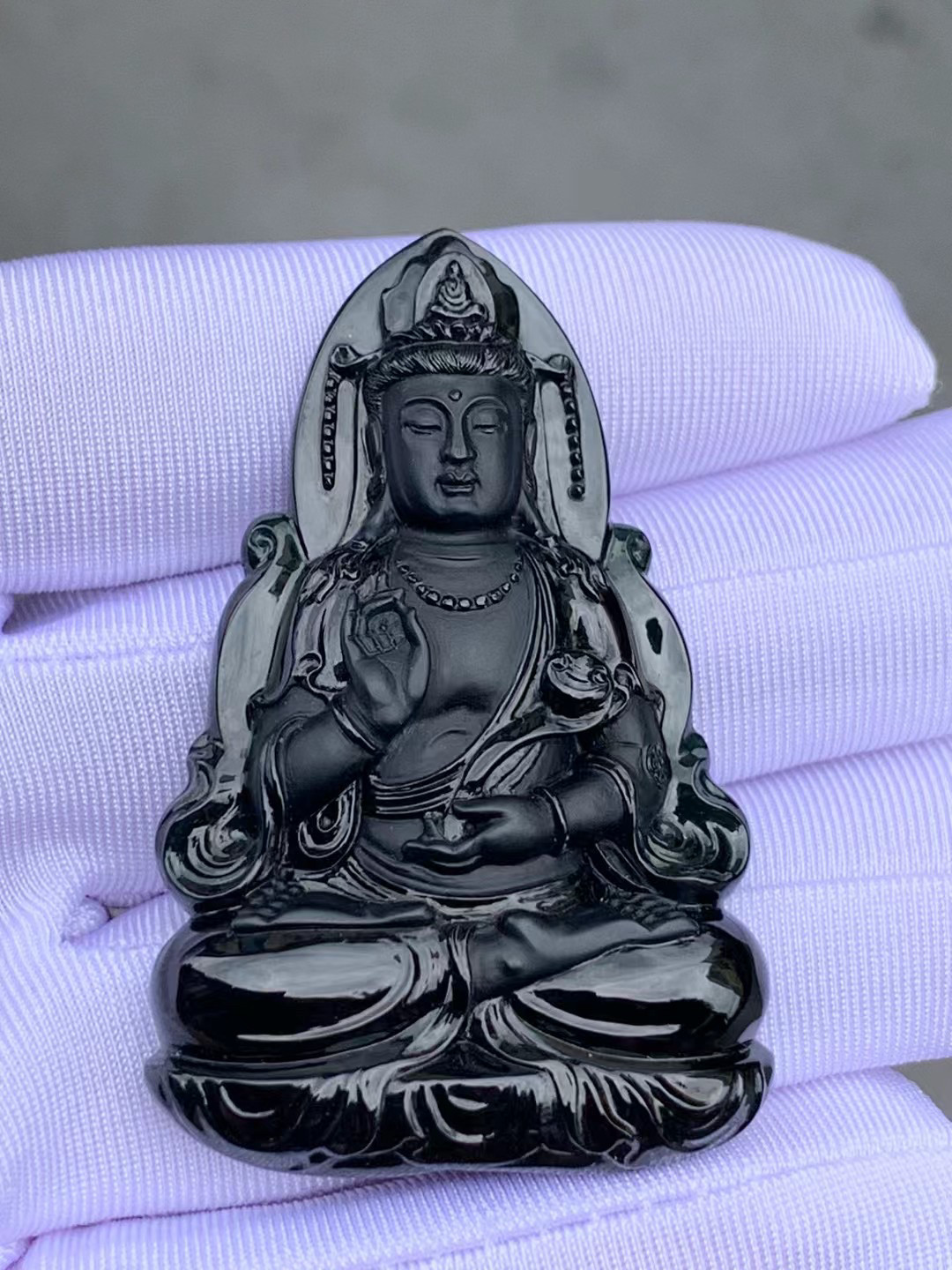 凝墨家天然缅甸翡翠冰种墨翠正装观音吊坠裸石可代镶嵌设计