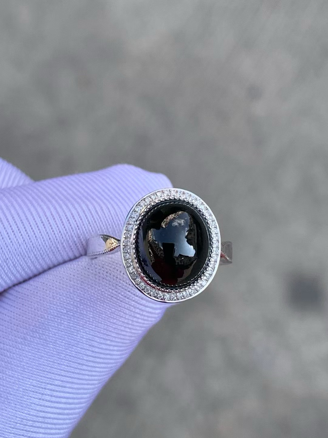 凝墨家天然缅甸翡翠18k白金镶嵌冰种墨翠女士戒指简单大方精致