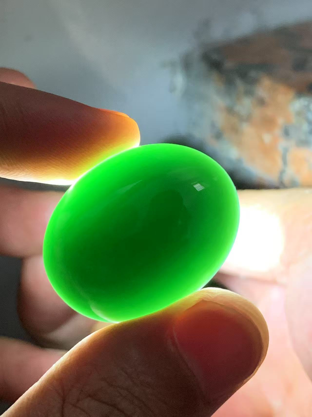 天然缅甸翡翠a货冰种墨翠大蛋面裸石一灯打爆绿透可代镶嵌设计