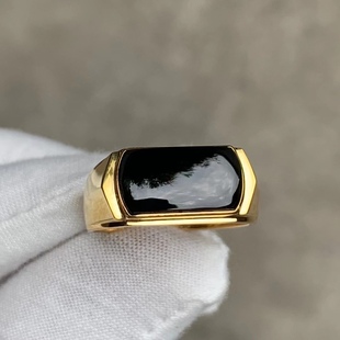 凝墨为翠家天然缅甸翡翠A货18k黄金镶嵌冰种墨翠男士马鞍戒指