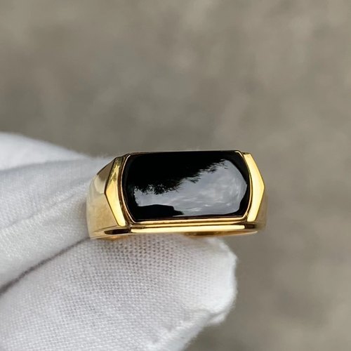 凝墨为翠家天然缅甸翡翠A货18k黄金镶嵌冰种墨翠男士马鞍戒指