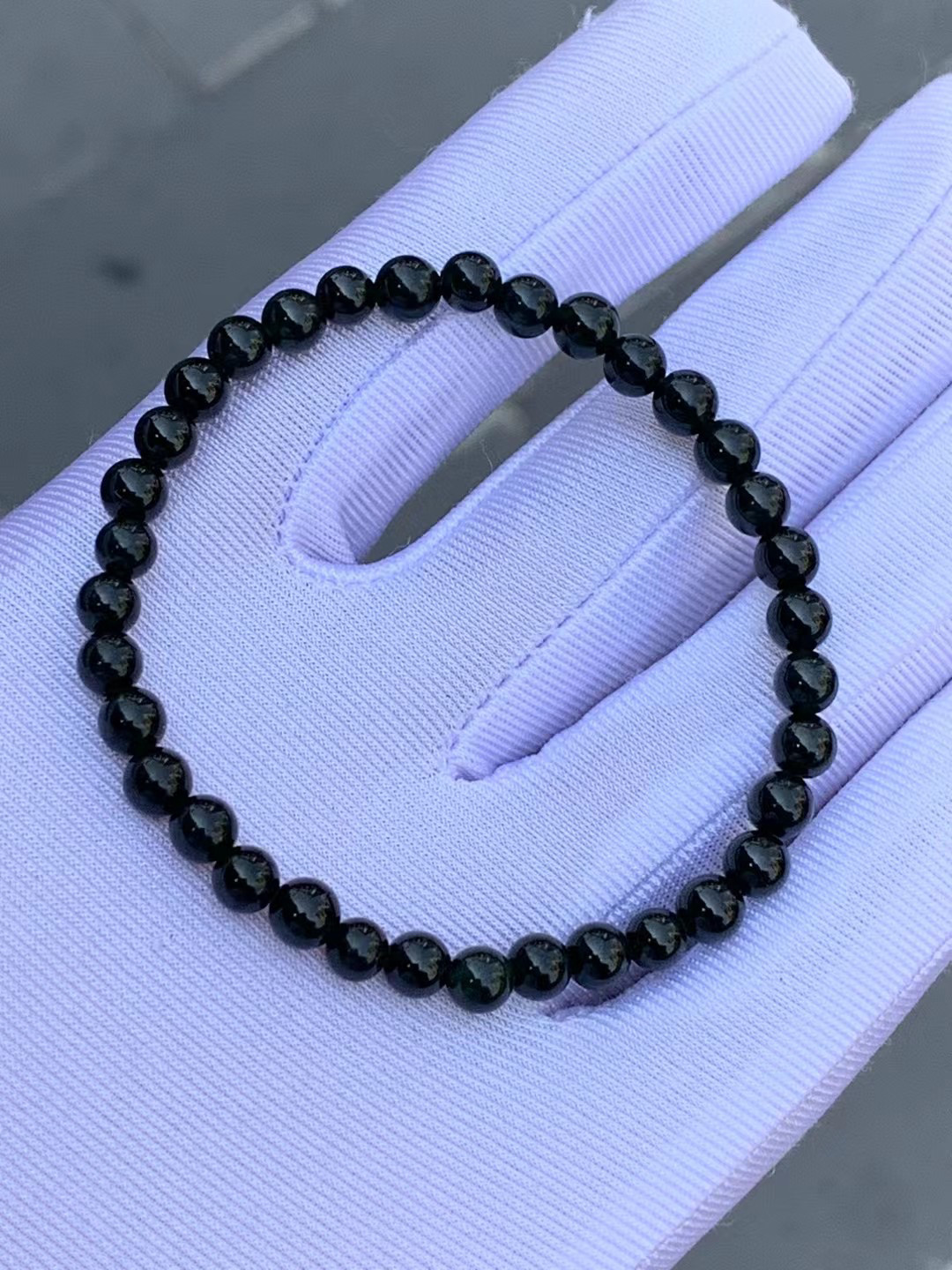 凝墨家天然缅甸翡翠冰种墨翠正圆珠子手串女士手链4mm