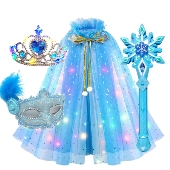 发光爱莎披风斗篷儿童万圣节圣诞套装 音乐魔法棒玩具皇冠头饰礼品
