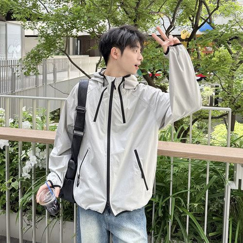 【撞色拉链】防紫外线薄款凉感连帽外套男夏季新款休闲宽松防晒衣