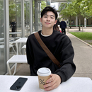 420g重磅黑色基础圆领卫衣男生2025春秋季 内搭宽松 男套头外套长袖