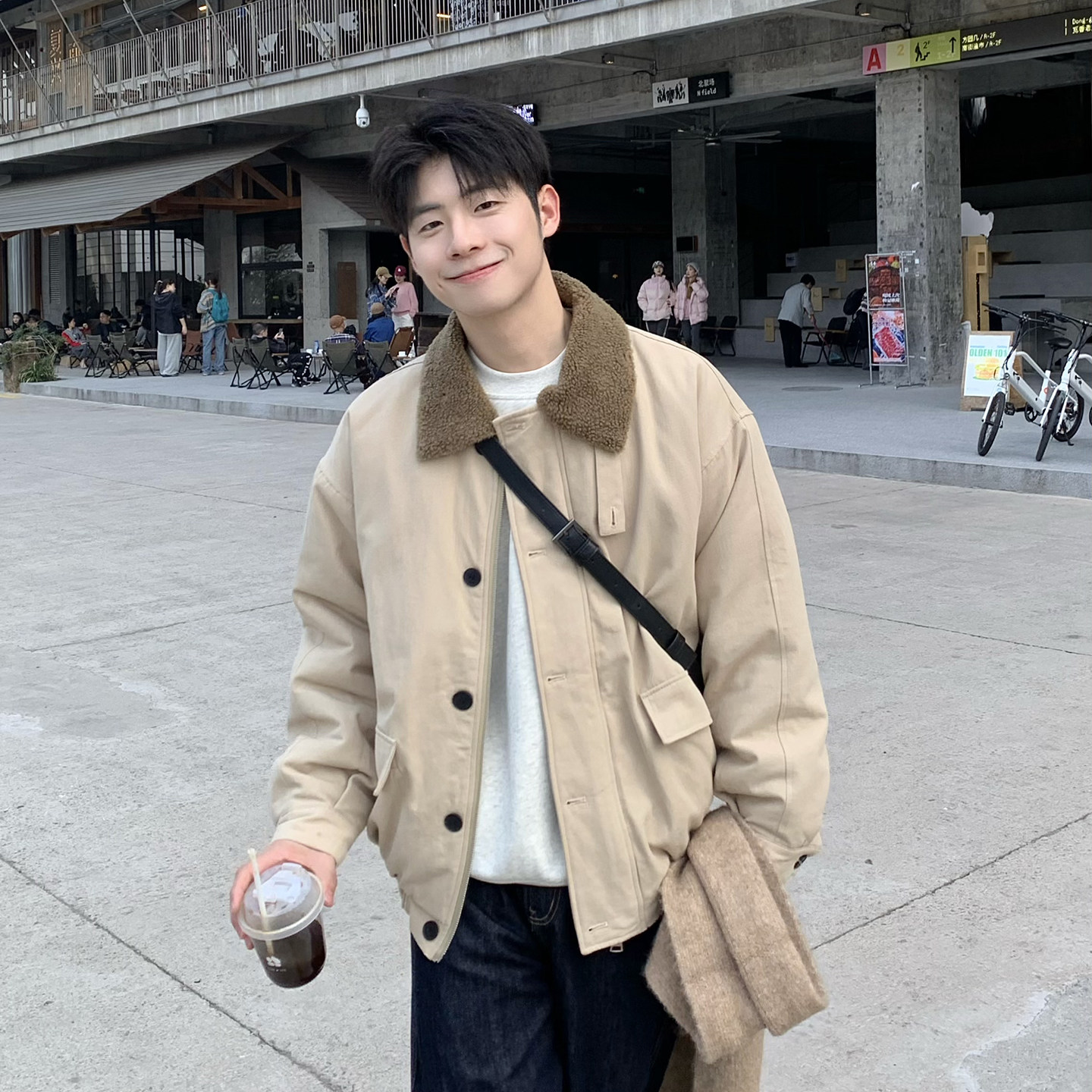 立领工装翻领羊羔绒夹克冬装棉服男短款保暖冬季厚外套新款男款