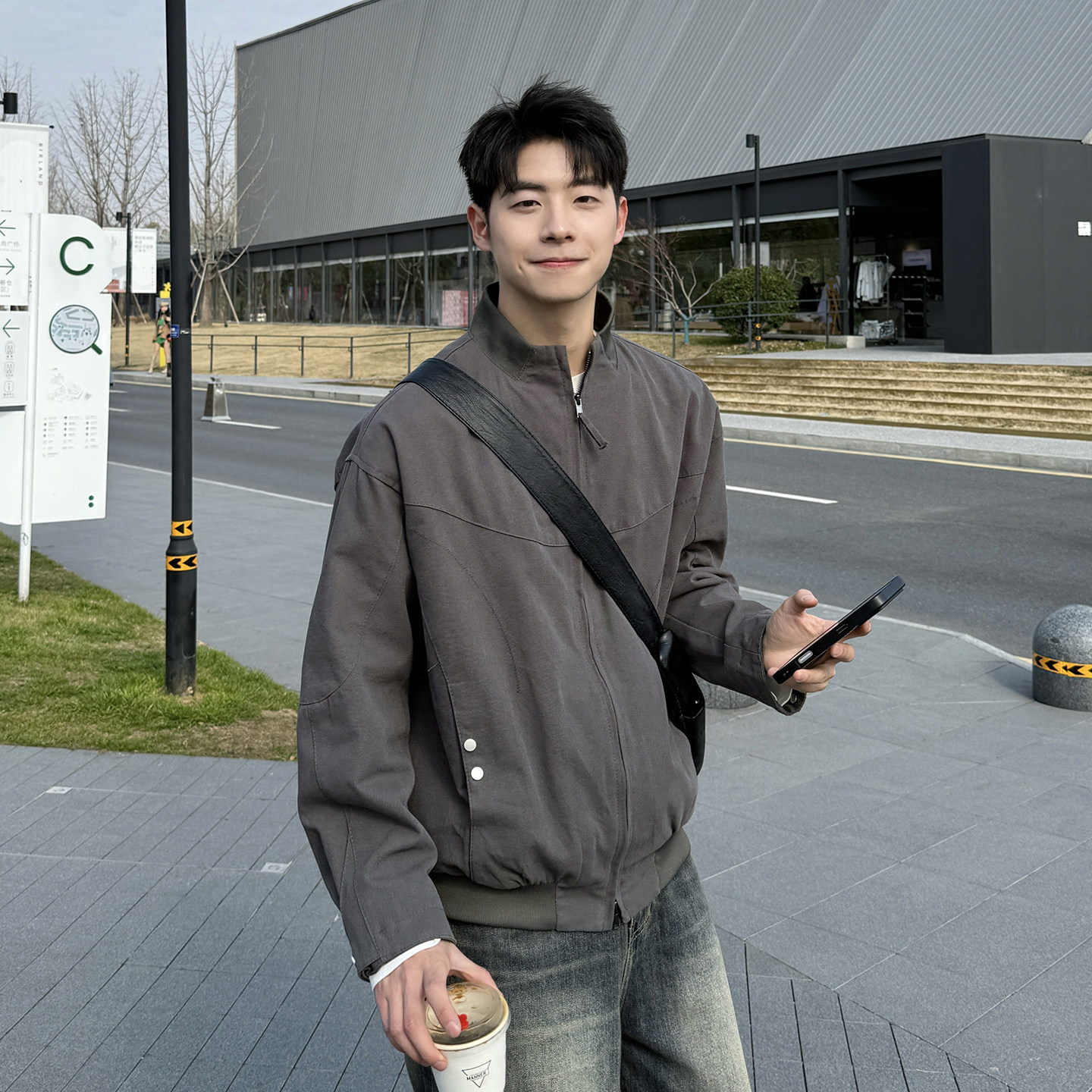 立领美式复古飞行员夹克男生秋季新款宽松质感工装风休闲长袖外套