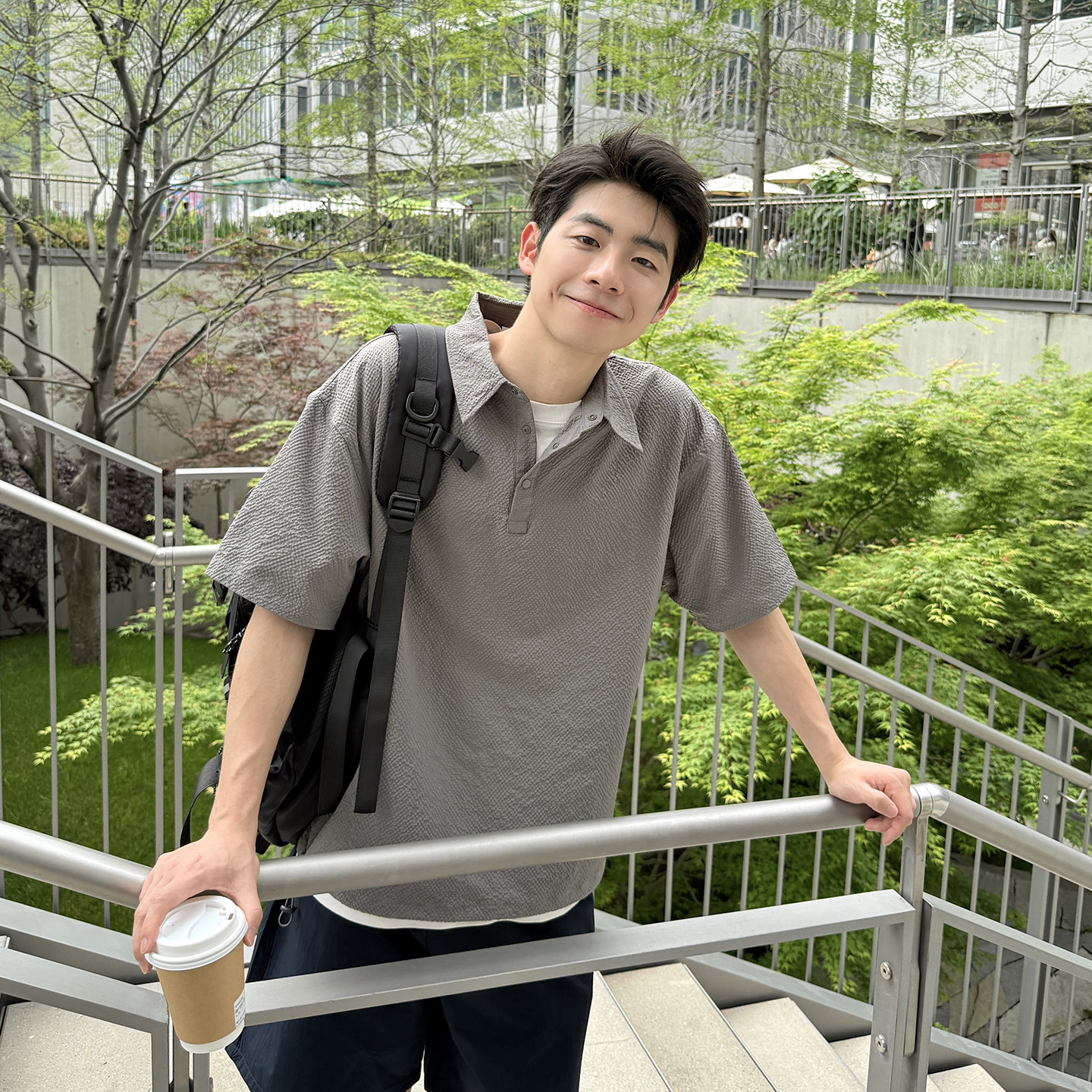 【柔软泡泡纱】宽松轻薄速干短袖T恤男夏季polo领肌理感套头半袖