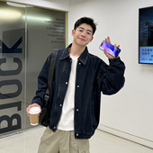 蓝色翻领复古牛仔夹克男款 宽松休闲质感上衣外套男新款 春季 短款