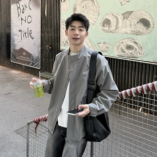 百搭休闲高级感薄外套男 宽松短款 灰色立领夹克上衣男生春秋季 新款