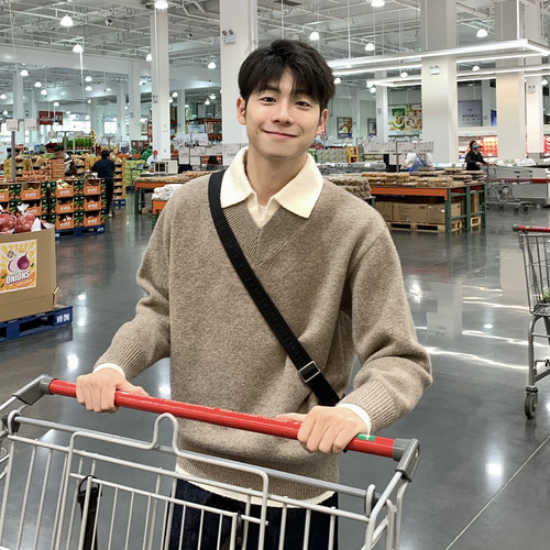 假两件翻领羊毛毛衣男2025新款秋冬季加厚慵懒风男款内搭针织衫