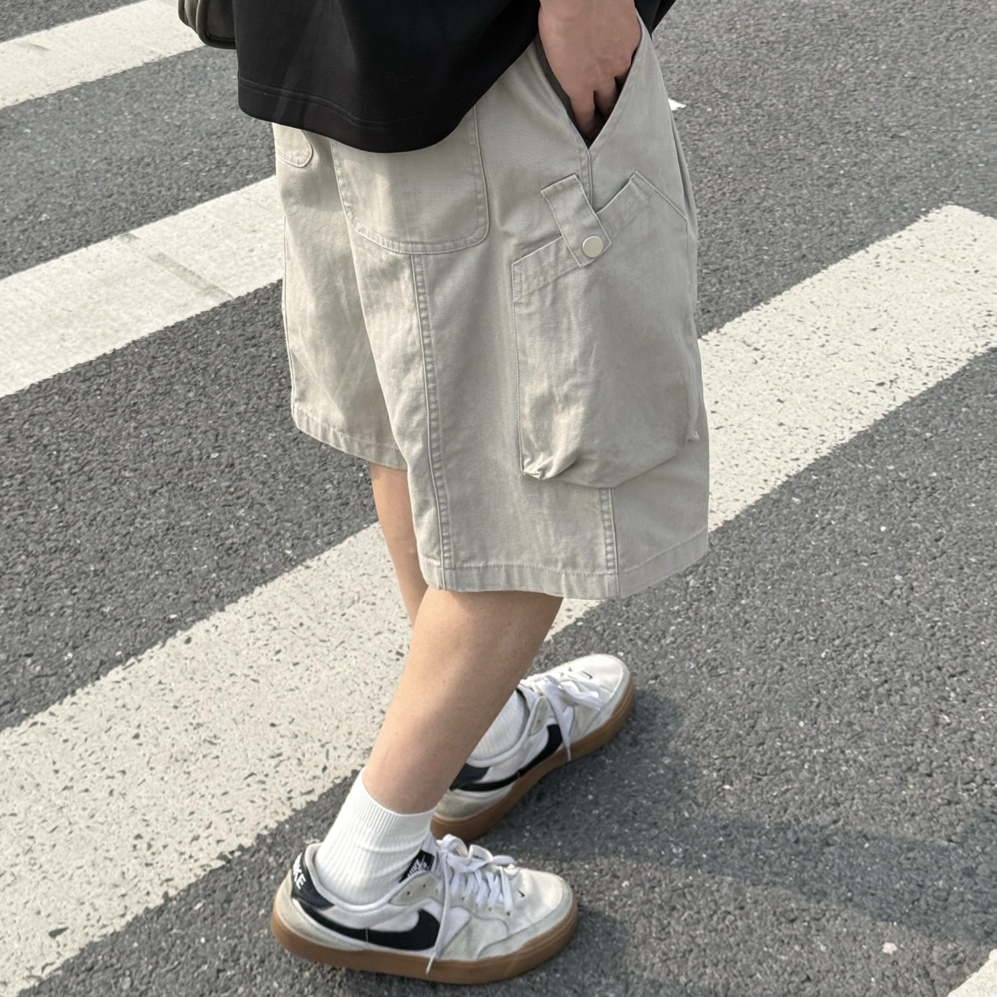 【大口袋工装风】纯棉日系宽松五分裤中裤男款夏季复古松弛感短裤