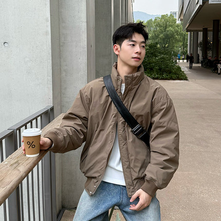 纯色简约立领羽绒服冬季男生2024新款外套上衣宽松百搭加厚保暖潮