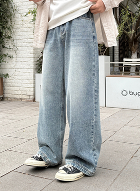 暗物质浅蓝色水洗直筒牛仔裤男生春季新款宽松复古做旧休闲裤子男