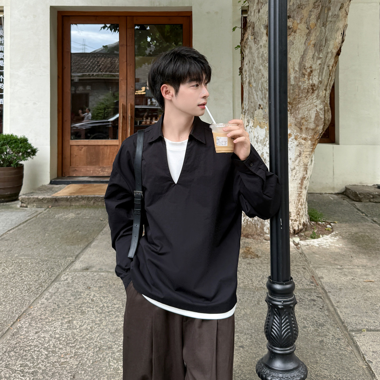 【高级Black】Dark Matter黑色假两件休闲长袖衬衫男秋季新款宽松