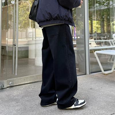 黑色加绒加厚直筒工装裤男款2025新款冬季宽松休闲裤保暖男长裤子