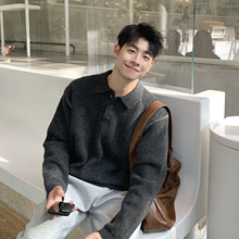 灰色明线翻领加厚羊毛毛衣男生2025新款秋冬季保暖上衣针织衫内搭