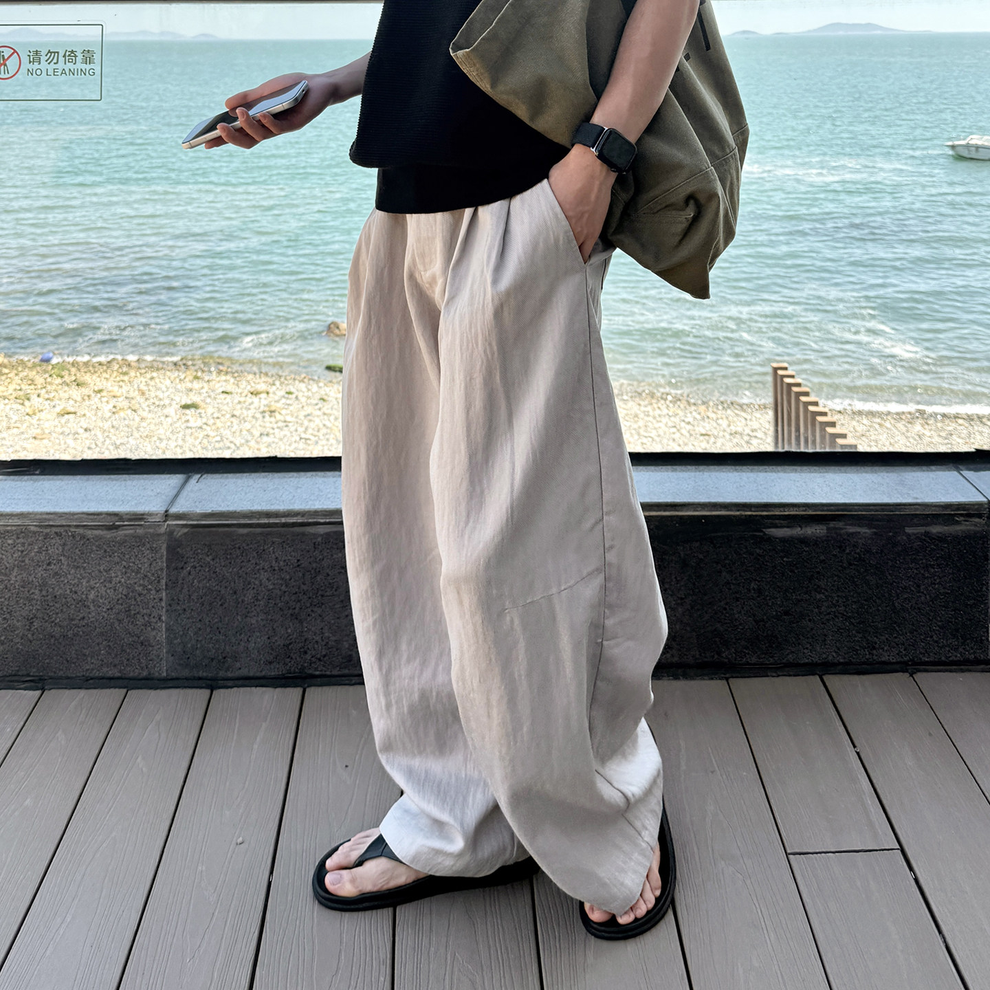 【凉感天丝亚麻】Dark Matter老钱风打褶慵懒垂感宽松休闲长裤男图片