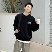 春季 420g重磅黑色字母刺绣圆领套头长袖 卫衣男生2026新款 宽松外套