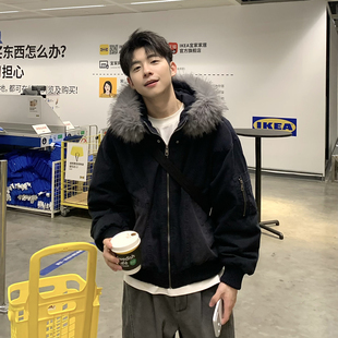 连帽轻薄毛领羽绒服男冬季美式宽松保暖工装夹克羽绒外套2026新款