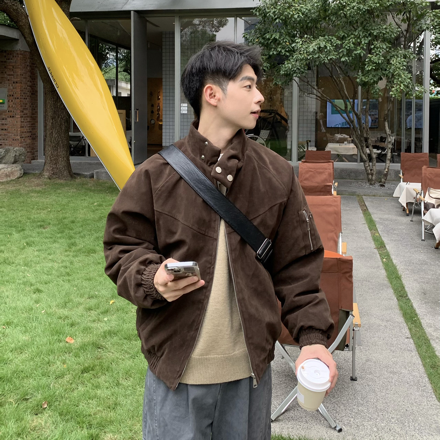 复古立领加厚夹克棉服男生2025新款冬季美式宽松保暖美拉德外套