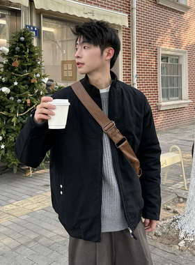 黑色短款立领工装夹克棉服男款冬季美式复古薄款飞行员外套棉袄男