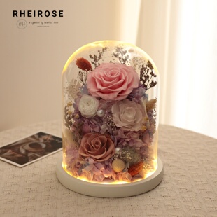 情人节送女生爱人闺蜜新婚礼品 真花永生花玫瑰礼物大号成品摆件