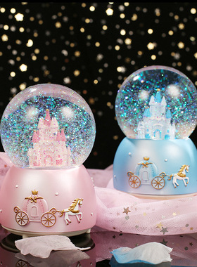梦幻童话城堡自动飘雪音乐盒发光水晶球送女生情侣生日礼物礼品