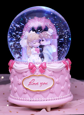 梦幻婚礼水晶球音乐盒情人节情侣装饰摆件婚庆礼物树脂摆件八音盒