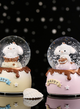 卡通小狗迷你飘雪水晶球儿童玩具