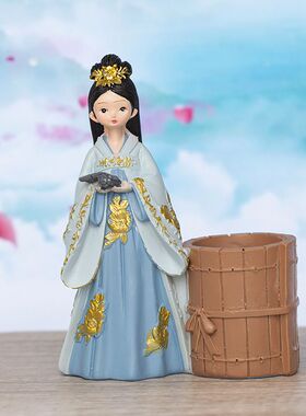 颜如玉系古风美女笔筒宫庭装饰摆件学生桌面文具收纳生日礼物