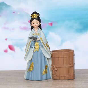 颜如玉系古风美女笔筒宫庭装饰摆件学生桌面文具收纳生日礼物