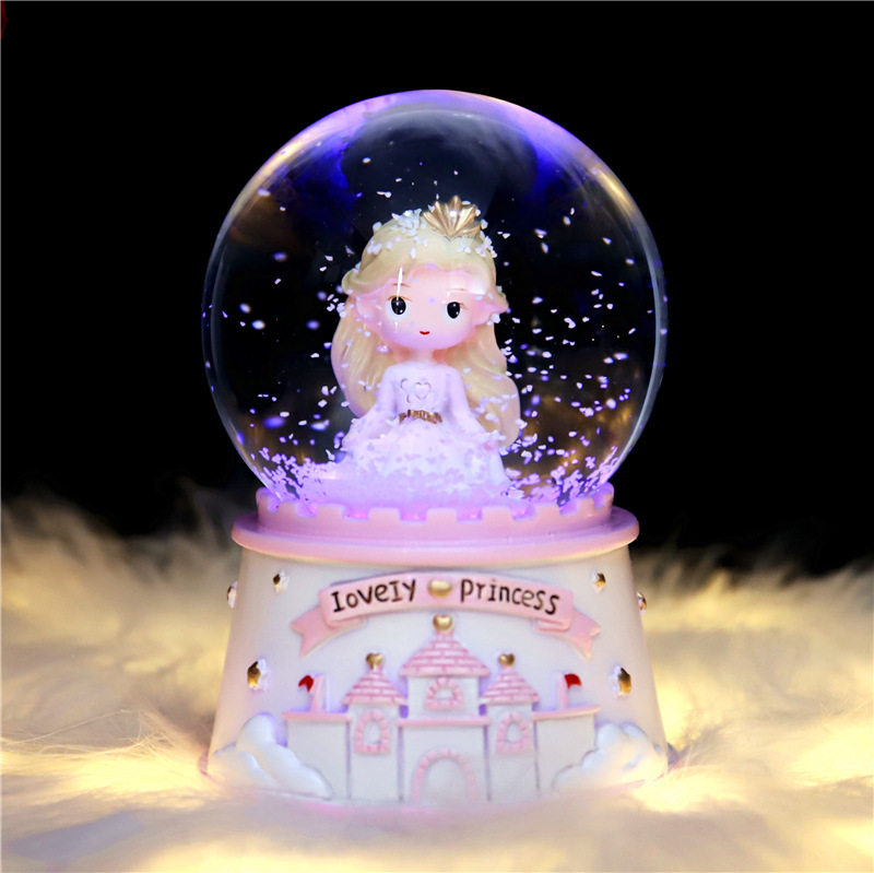 성 공주 크리스탈 볼 뮤직 박스 판타지 회전 뮤직 박스 어린 소녀의 10 번째 생일을위한 어린이 날 선물