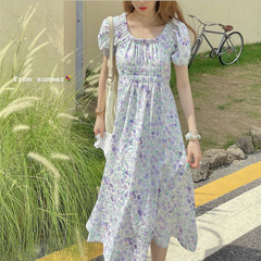Real color French dress square collar first love tea break Platycodon skirt long skirt girl