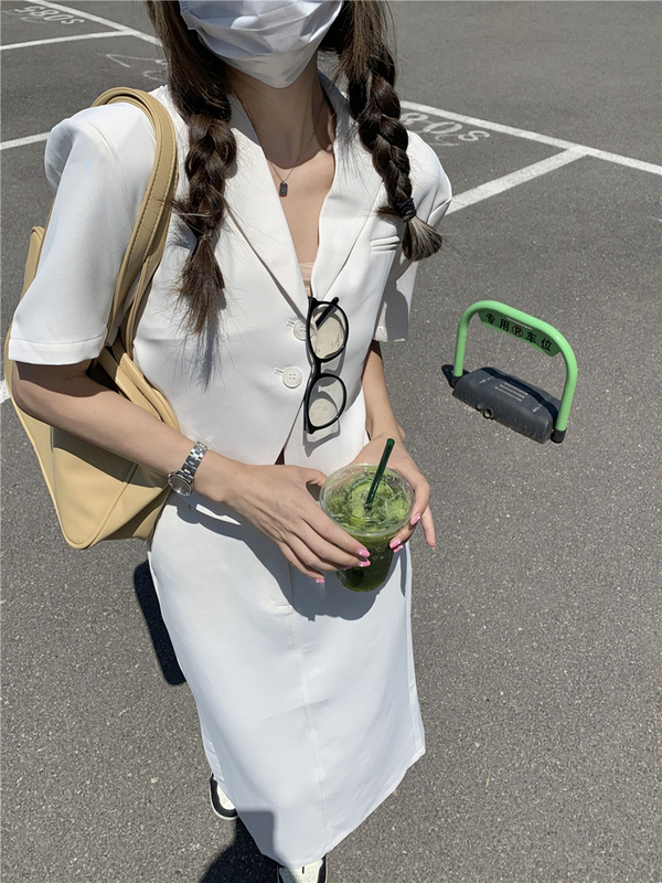 Real shot high-grade suit cardigan jacket + slim skirt two-piece suit