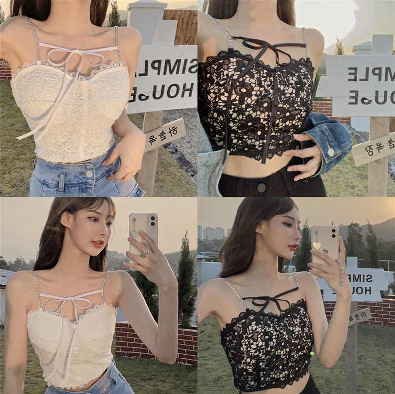 Real shot of leaky clavicle water soluble lace bow pure desire for beautiful back sling bra vest