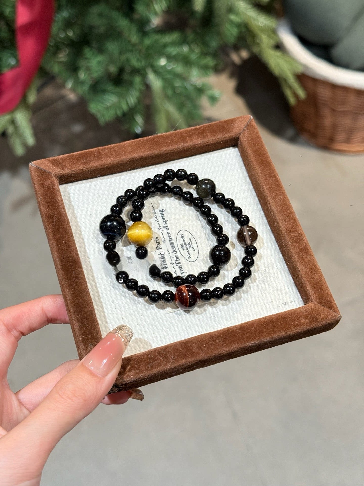 高贵暗夜黑天然黑玛瑙彩色虎眼石多圈设计感手链手串