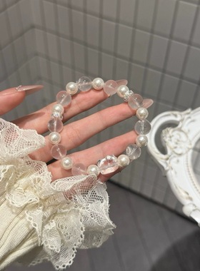 水晶手串Kitty粉晶星光白晶月光石气质百搭潮流手链女款凯蒂猫